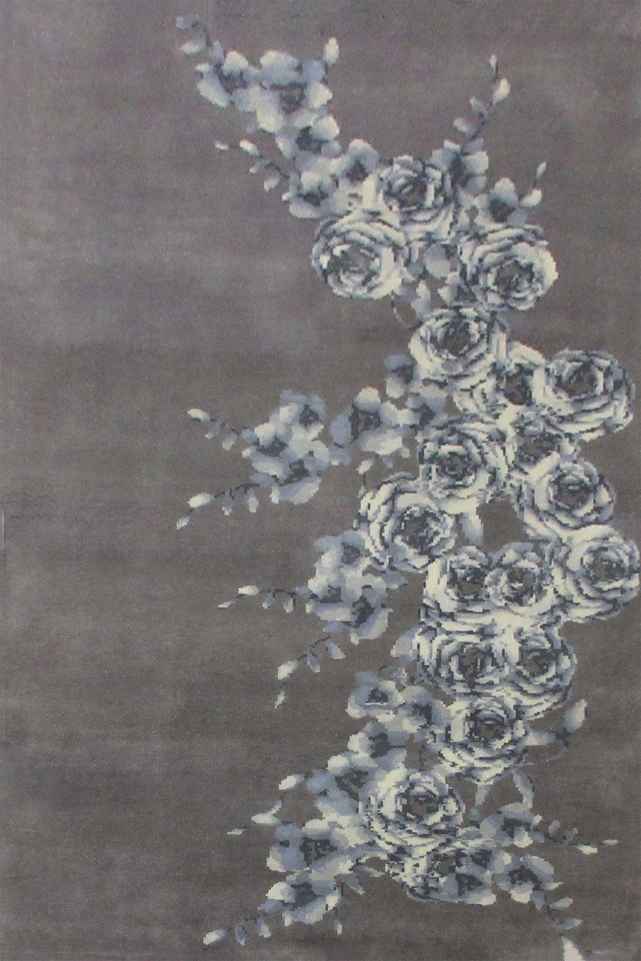 Grey and Silver Floral 5x8ft Handknotted Rug | Luxury Floral Carpet